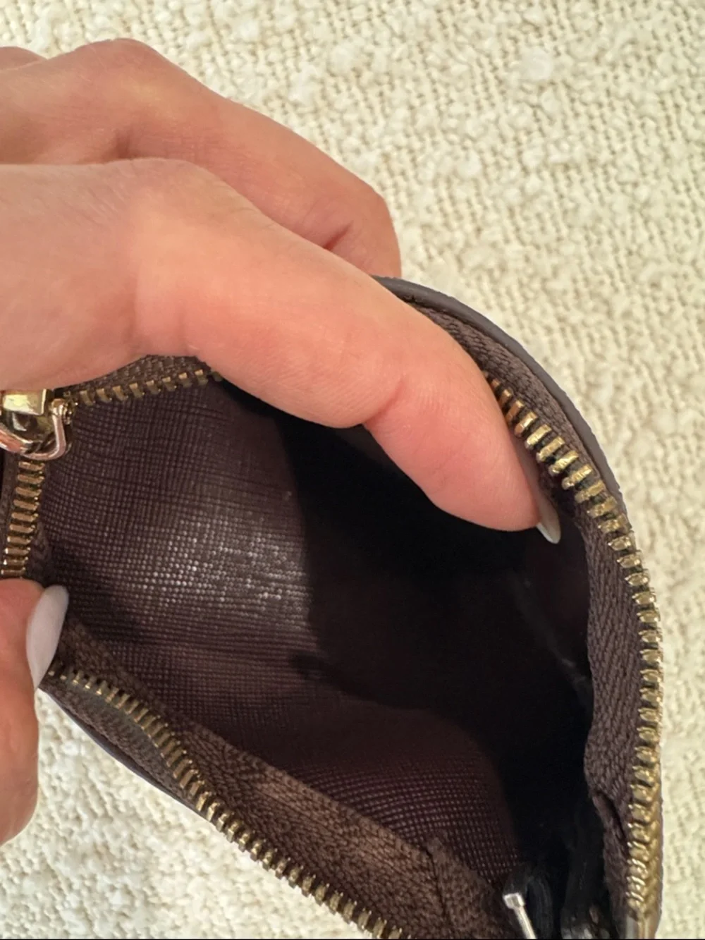 Brown Checkered Key Coin Pouch with Chain